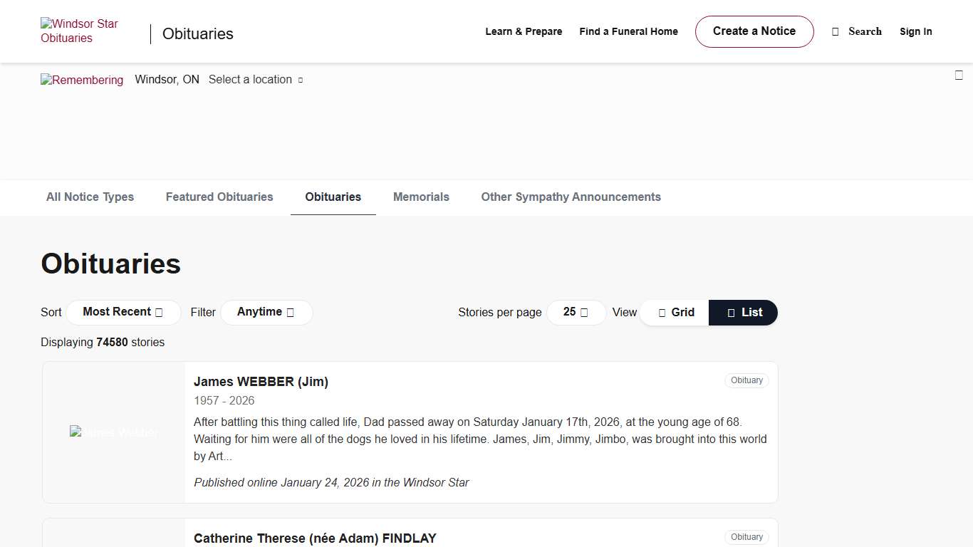 Windsor Star Obituaries